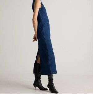 Quince Stretch Denim Maxi Organic Cotton Large Dress Sleeveless Indigo